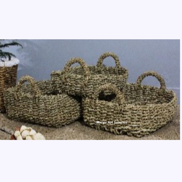 SI 005044 Tray Seagrass Set 3 S=35x25,H.8+ Handle 7 M=38x28 H. 11 +Handle 7 L=40x32,H. 12+Handle 7