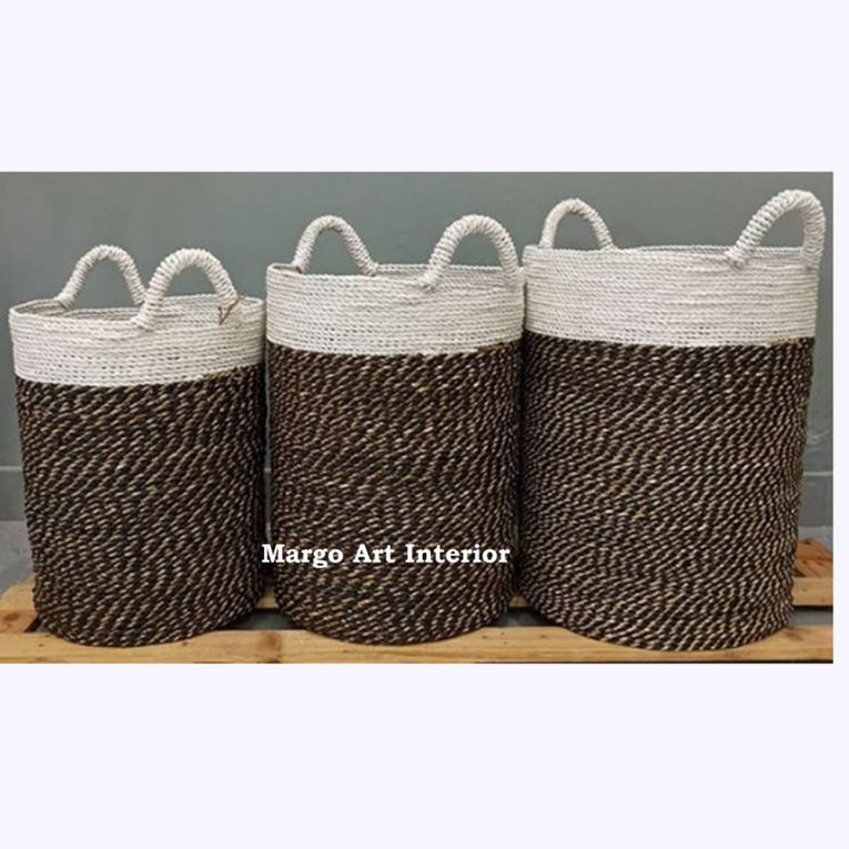 SI 005071 Basket Synthetic Set Of 3 L Dia 40x40xH 52 + Handle 10 M 35x35xH 47 + Handle 10 S 33x33xH 43 + Handle 10